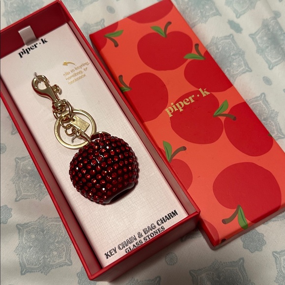 NWT Piper K Sparkling Red Apple Keychain and bag charm glass stones - Picture 3 of 8
